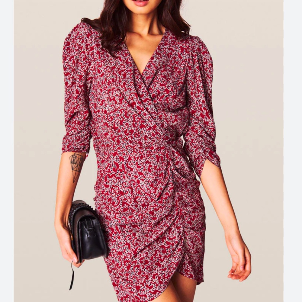 ba&sh Burgundy Floral Wrap Mini Dress